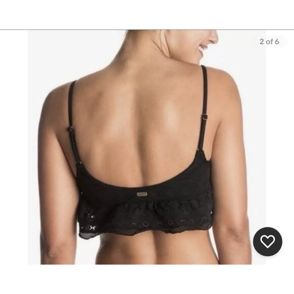 Roxy Cozy & Soft Layered Lace Crochet Bikini Top In Black Sz M - Picture 3 of 7